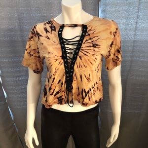 Tie dyed bleach lace up shirt